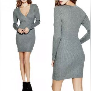 Guess Dorien Ribbed charcoal gray sweater dress